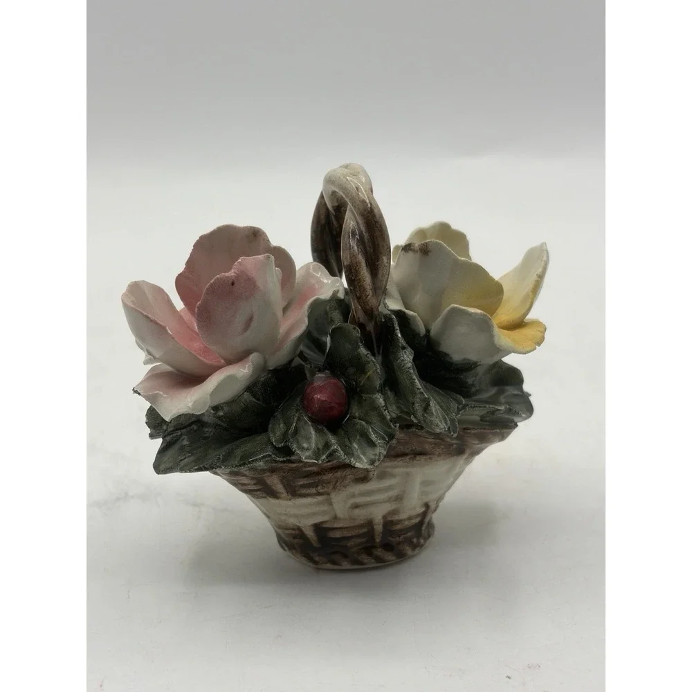 Vintage Porcelain Floral Basket Roses Flowers Figurine Centerpiece Hand Painted